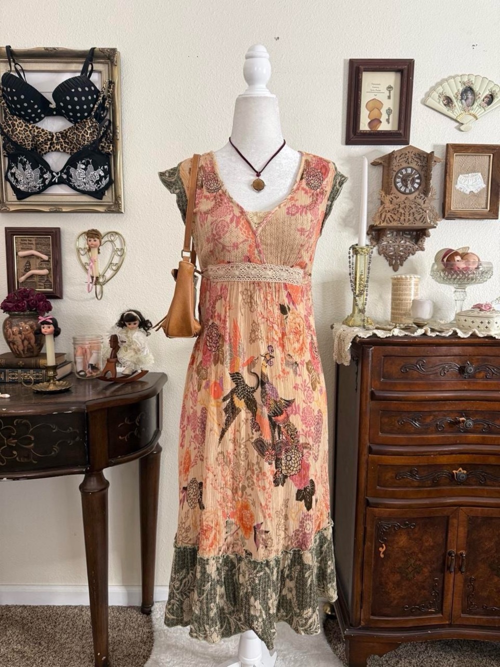 Y2k boho fairy grunge whimsical floral patchwork midi dress